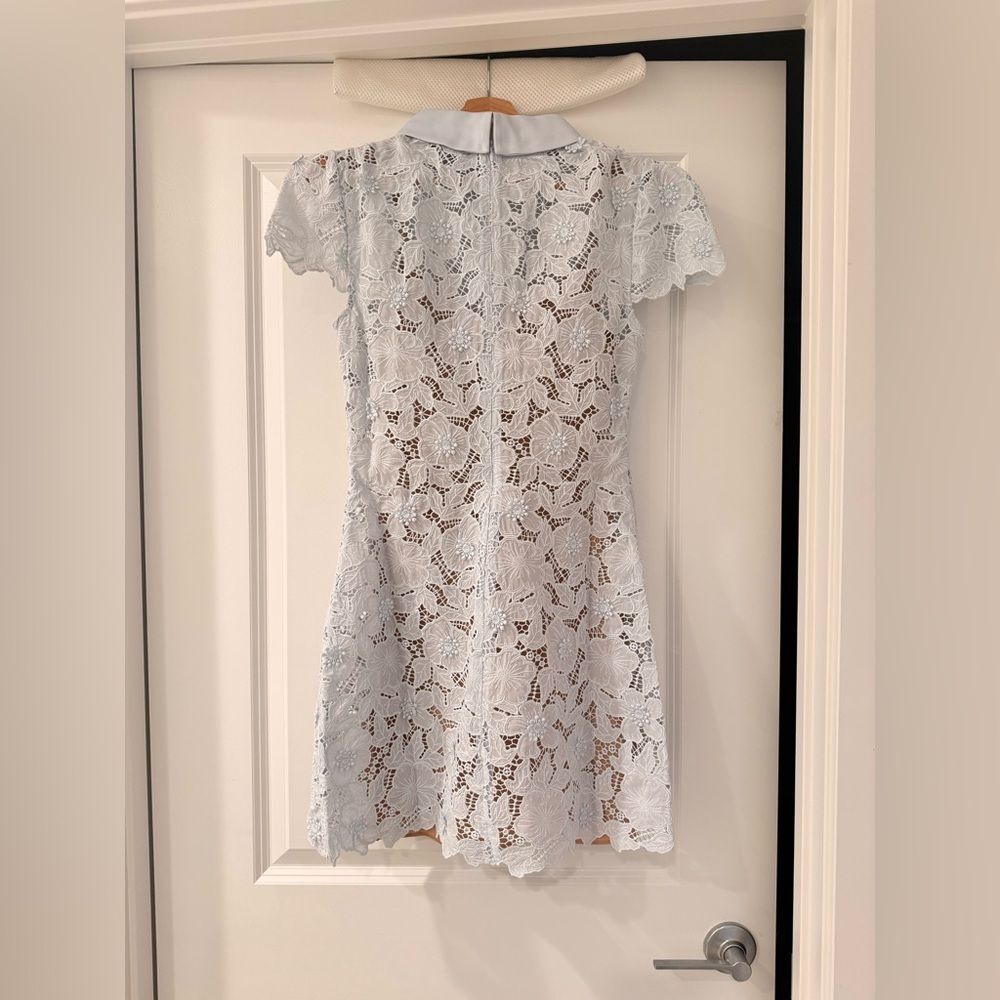 Self-Portrait BLUE GUIPURE LACE MINI DRESS - Picture 9 of 16